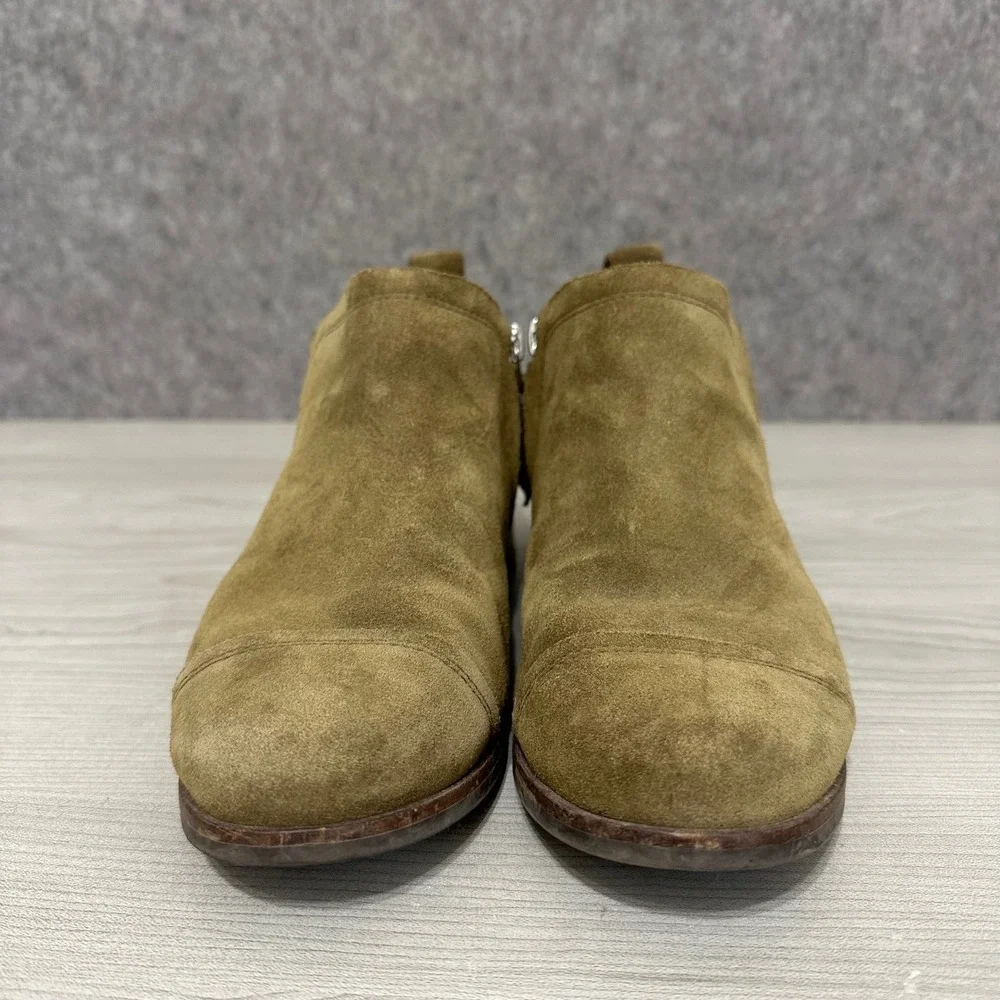 TOMS Reese Suede Ankle Booties Olive Green Women US Size‎ 7 Side Zip Boot